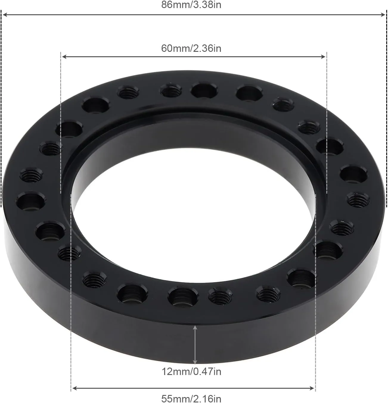 0.5" Steering Wheel Hub Adapter Conversion Spacer, Black Aluminium Alloy 12mm Steering Wheel Hub PCD Adapter Spacer for Momo for Nardi for OMP for Sparco