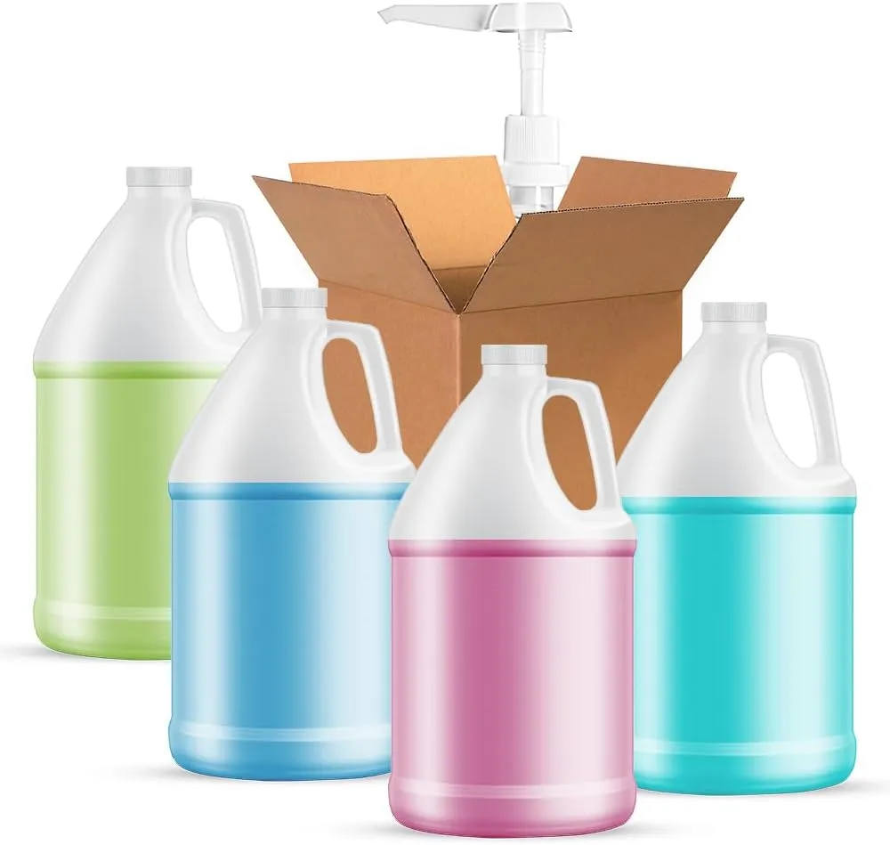 1-Gallon Plastic Jug (4-Pack) Reusable w/Shipping Box, Food-Safe, BPA Free | Heavy-Duty HDPE Containers for Water, Sauces, Soaps, Detergents, Liquids | Screw-On Cap transparent
