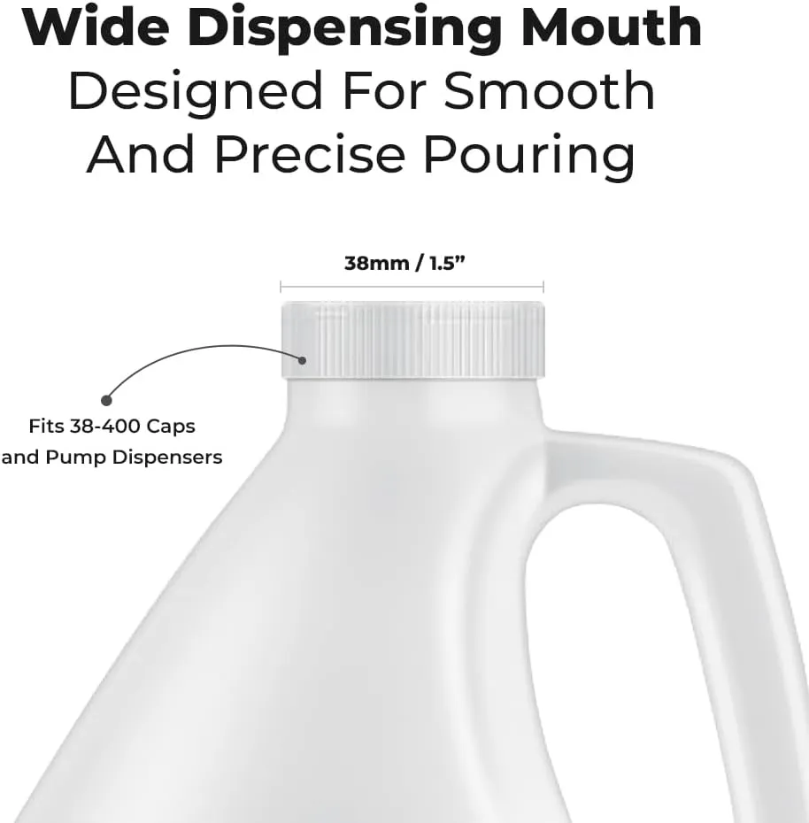 1-Gallon Plastic Jug (4-Pack) Reusable w/Shipping Box, Food-Safe, BPA Free | Heavy-Duty HDPE Containers for Water, Sauces, Soaps, Detergents, Liquids | Screw-On Cap transparent