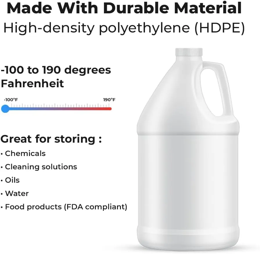 1-Gallon Plastic Jug (4-Pack) Reusable w/Shipping Box, Food-Safe, BPA Free | Heavy-Duty HDPE Containers for Water, Sauces, Soaps, Detergents, Liquids | Screw-On Cap transparent
