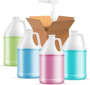 1-Gallon Plastic Jug (4-Pack) Reusable w/Shipping Box, Food-Safe, BPA Free | Heavy-Duty HDPE Containers for Water, Sauces, Soaps, Detergents, Liquids | Screw-On Cap transparent