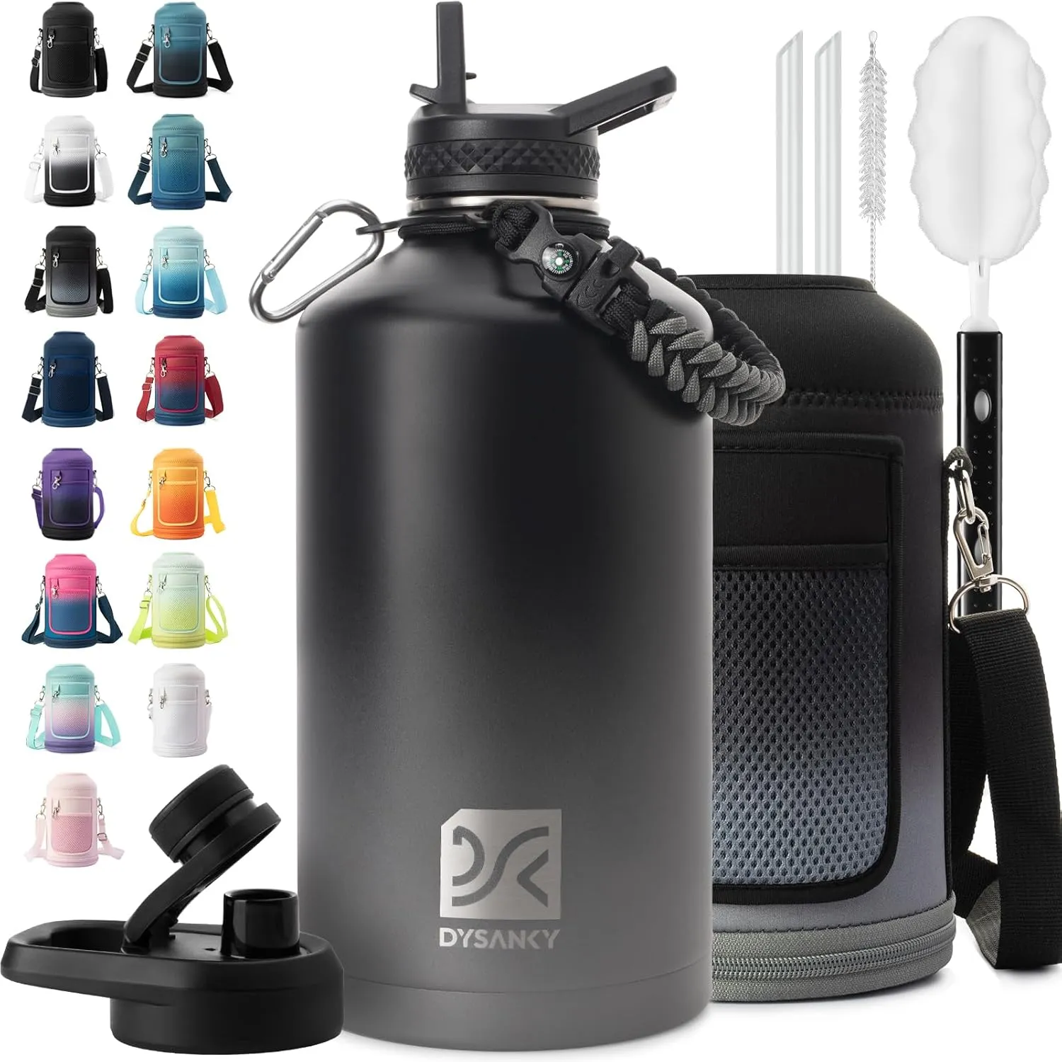 1 Gallon Water Bottle Insulated | Thickened Stainless Steel Vacuum Metal Water Jug | Portable Sports Large Thermos for Gym and Hiking with Straw, Carrier Bag, Handle Strap | BPA-Free 128 oz
