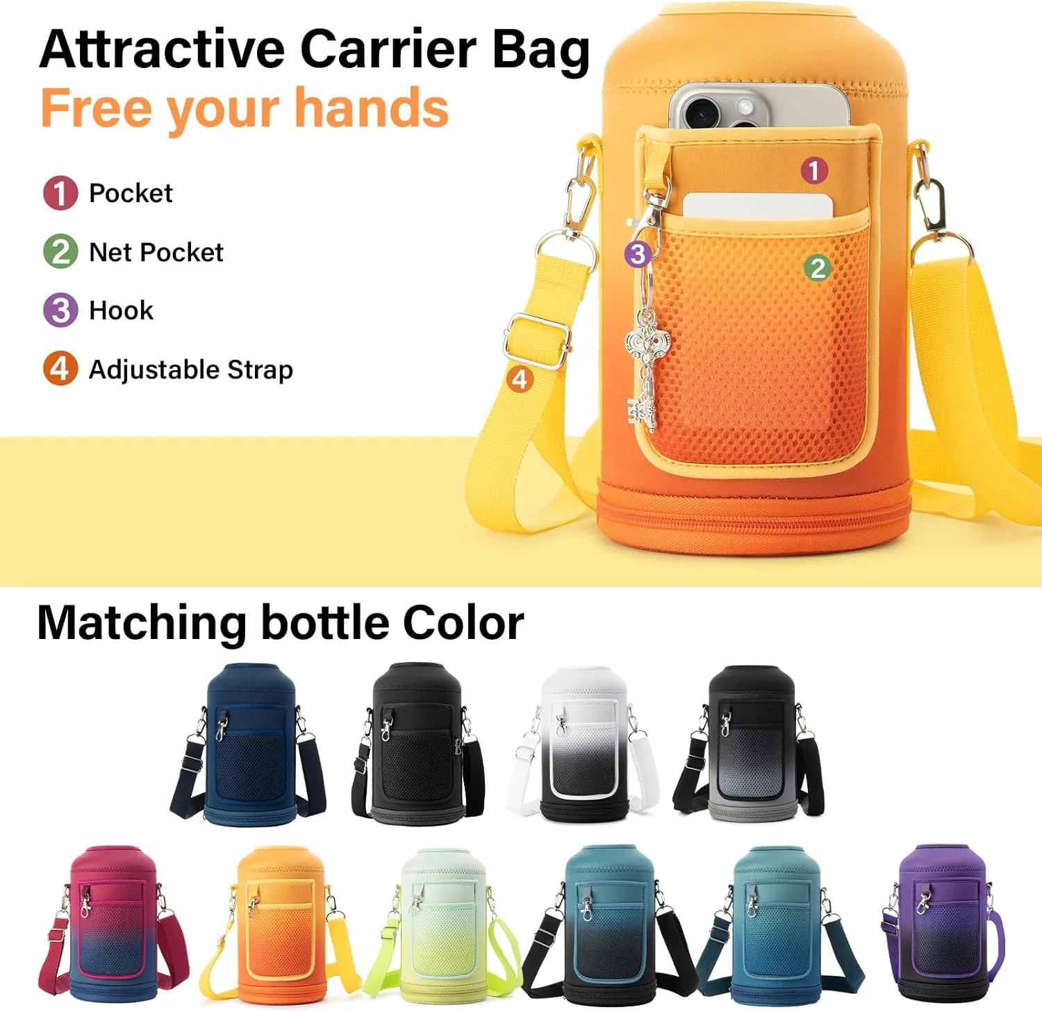 1 Gallon Water Bottle Insulated | Thickened Stainless Steel Vacuum Metal Water Jug | Portable Sports Large Thermos for Gym and Hiking with Straw, Carrier Bag, Handle Strap | BPA-Free 128 oz