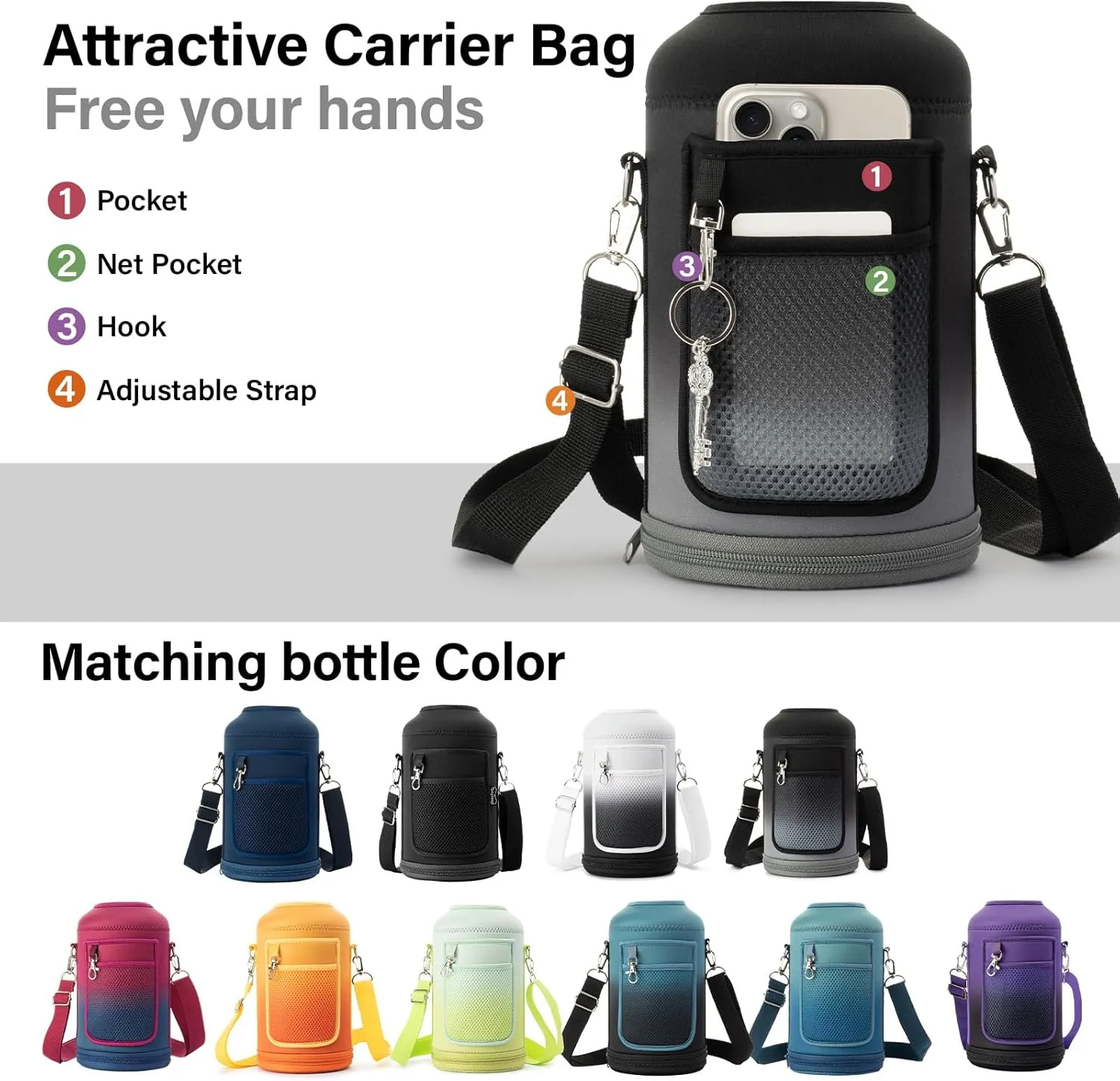1 Gallon Water Bottle Insulated | Thickened Stainless Steel Vacuum Metal Water Jug | Portable Sports Large Thermos for Gym and Hiking with Straw, Carrier Bag, Handle Strap | BPA-Free 128 oz