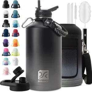 1 Gallon Water Bottle Insulated | Thickened Stainless Steel Vacuum Metal Water Jug | Portable Sports Large Thermos for Gym and Hiking with Straw, Carrier Bag, Handle Strap | BPA-Free 128 oz