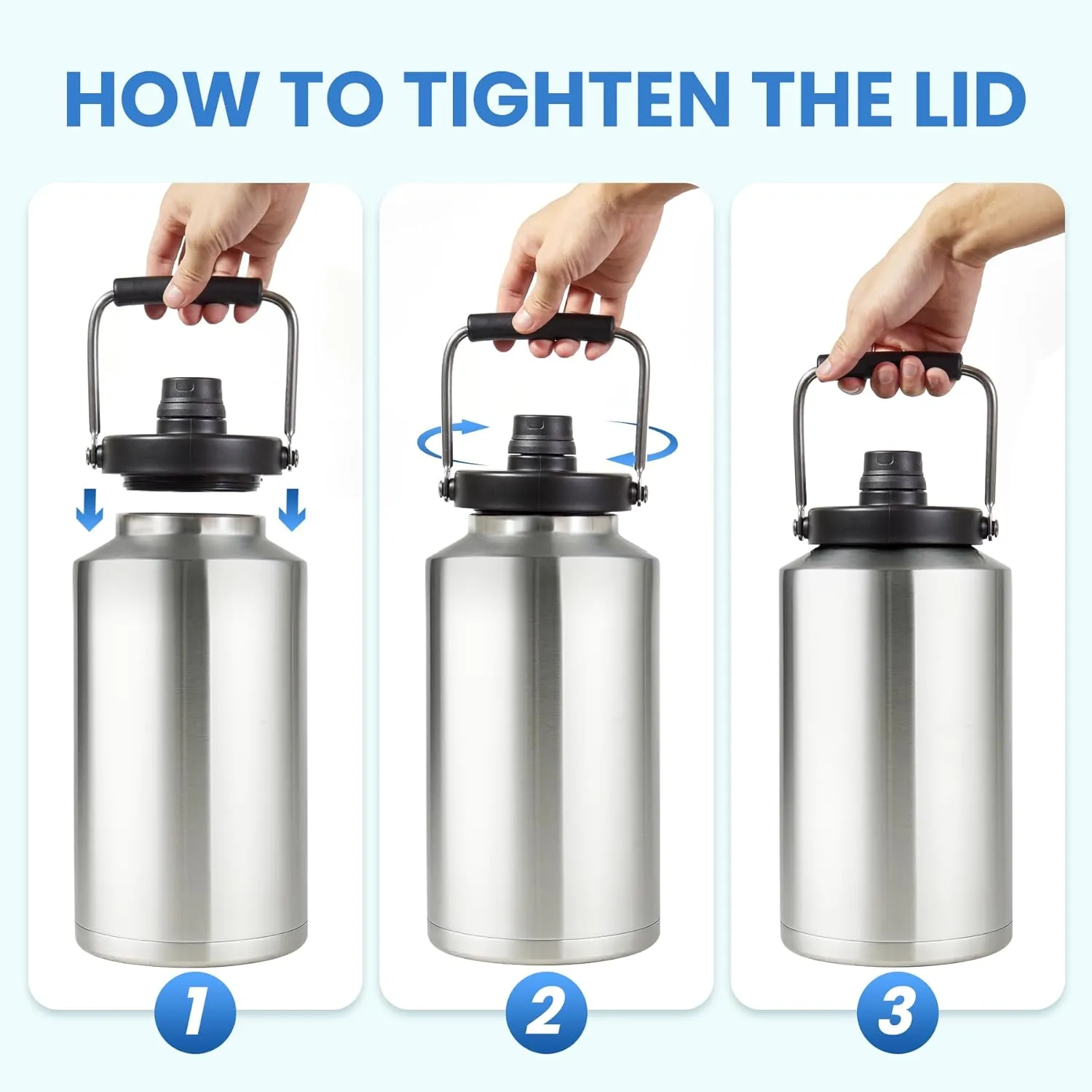 1 Gallon Water Jug Bottle Insulated, 128 oz Stainless Steel Water Bottle Wide Mouth Double Vacuum Dishwasher Safe BPA Free for Hot & Cold Drinks
