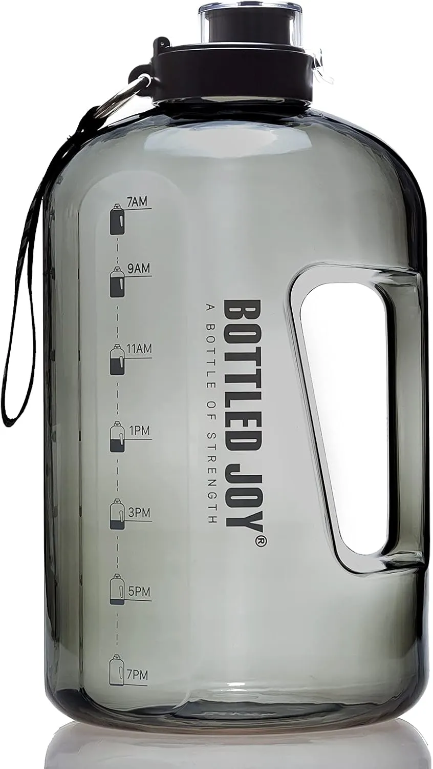 1 Gallon Water Jug with Flip-top Lid and Handle Strap, Leak-proof BPA Free Reusable Time Marker Reminder Large Capacity Gallon Water Bottle for Outdoor Sports Fitness Gym Hiking