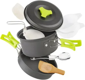 1 Set Camping Cookware Lightweight Folding Cookware with Non Stick Pots and Frying Pan Portable Outdoor Cooking Accessories for People for Camping Hiking and Picnics