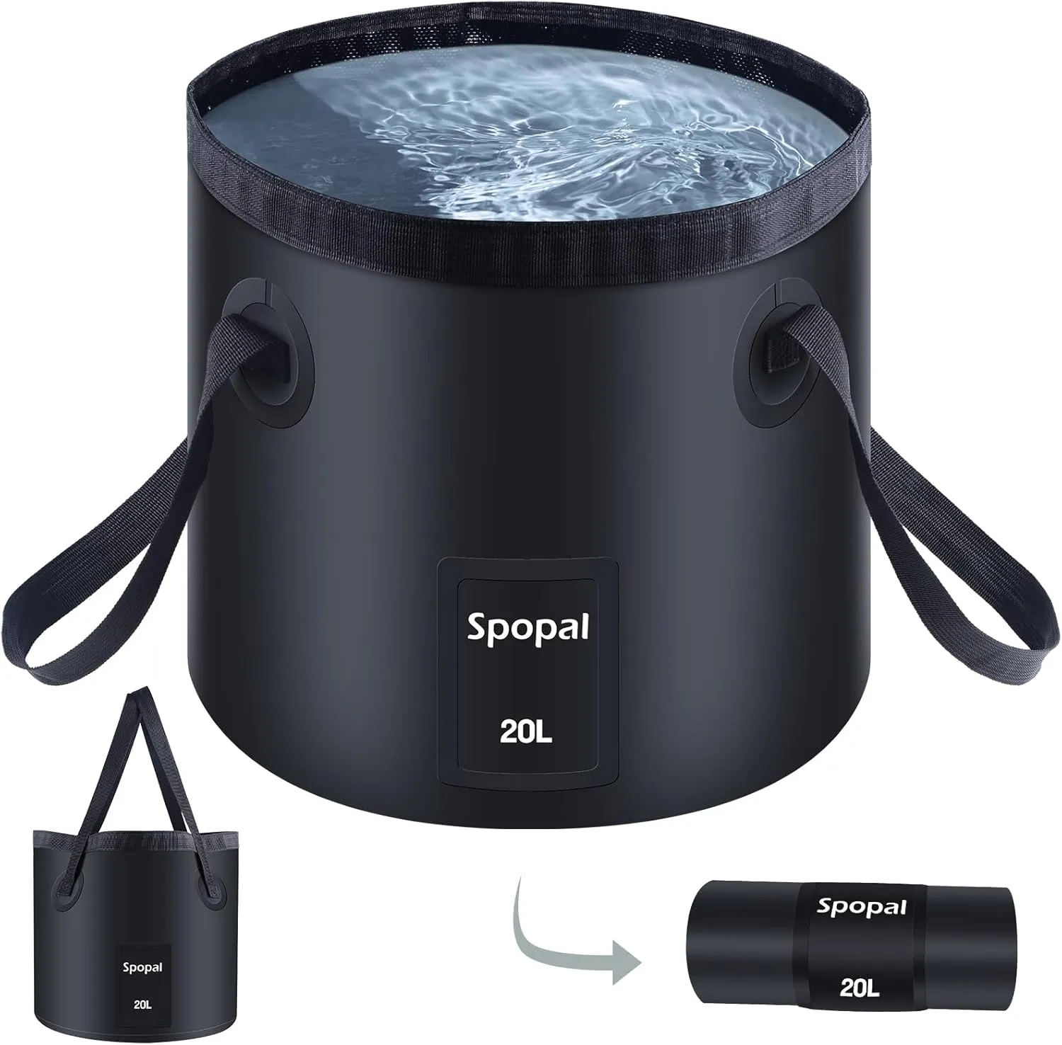 10000mAH Portable Shower with Extra Collapsible Bucket 20l White