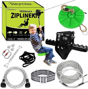 100ft /120ft /150ft Zip Line Kit for Kids and Adult Up to 330 lb with Zipline Spring Brake and Safety Harness, Zip line Trolley with Handle and Thickened Seat,for Backyard Playground Entertainment