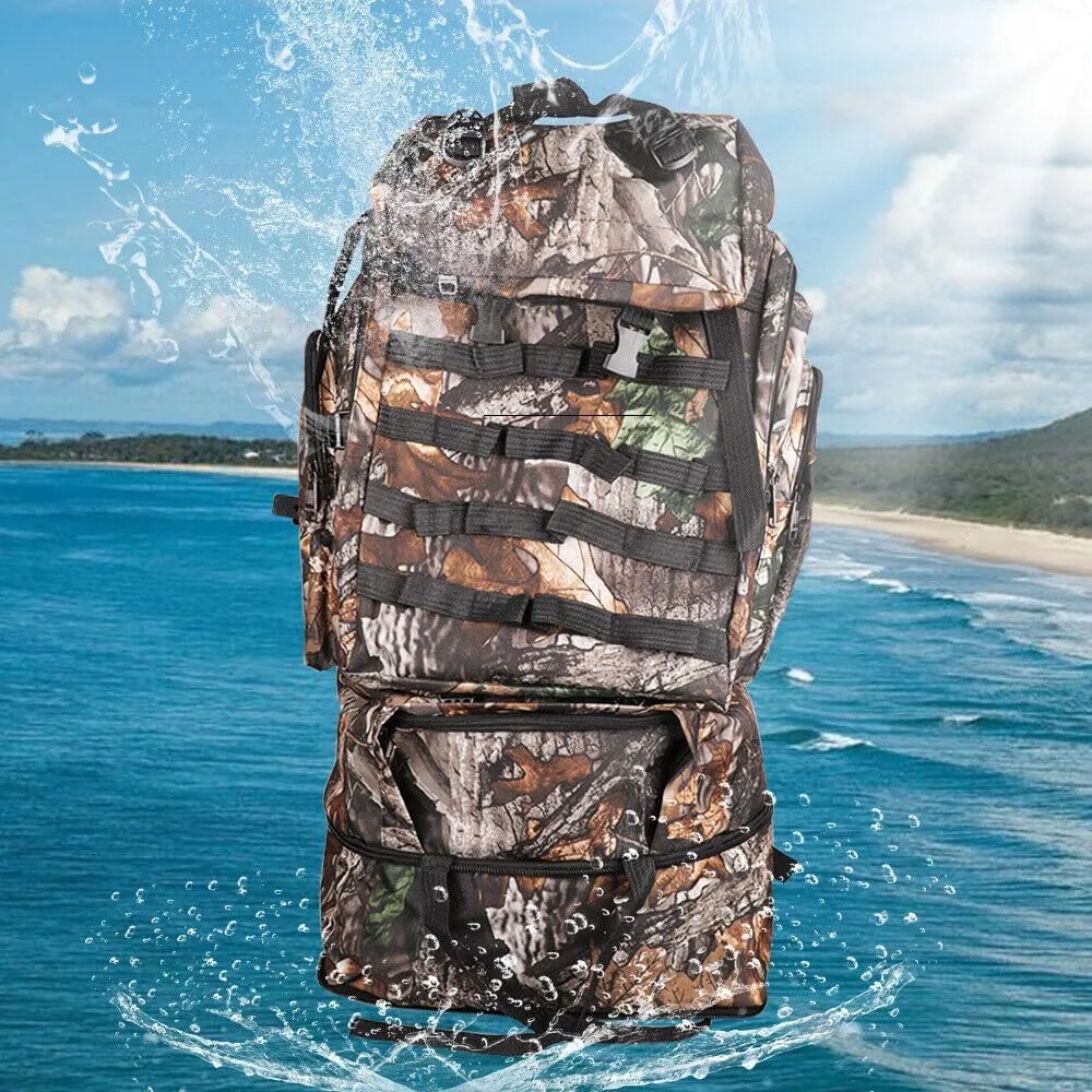 100L Camping Hiking Backpack, Large Military Tactical Backpack Waterproof Travel Daypack Survival Rucksack Bushcraft Backpack Lightweight Outdoor Camping Bag, Khaki