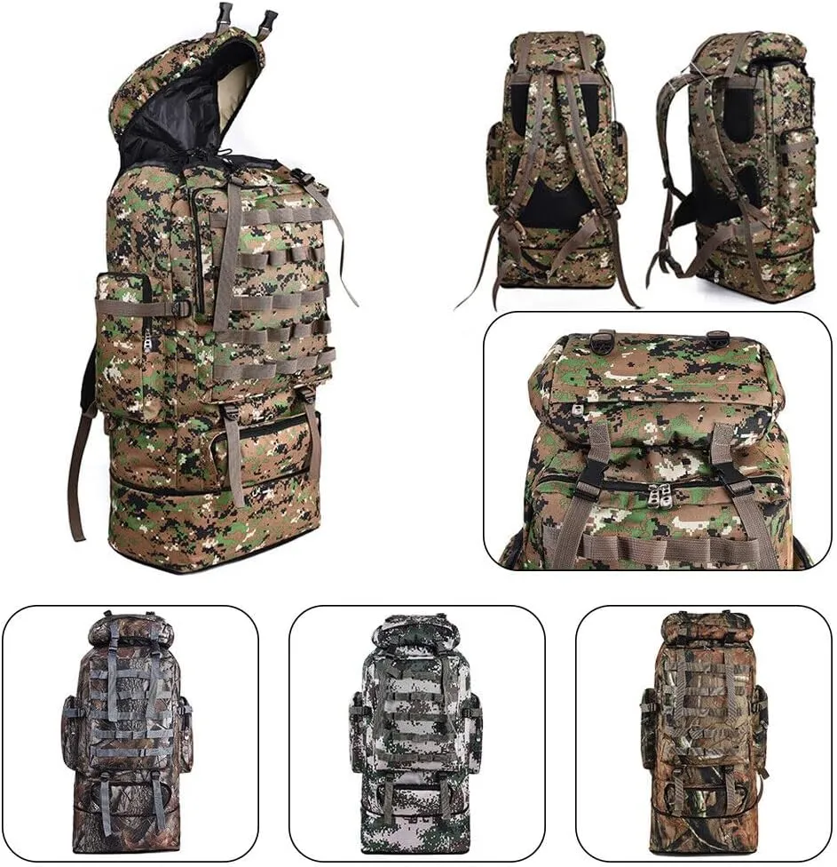 100L Camping Hiking Backpack, Large Military Tactical Backpack Waterproof Travel Daypack Survival Rucksack Bushcraft Backpack Lightweight Outdoor Camping Bag, Khaki