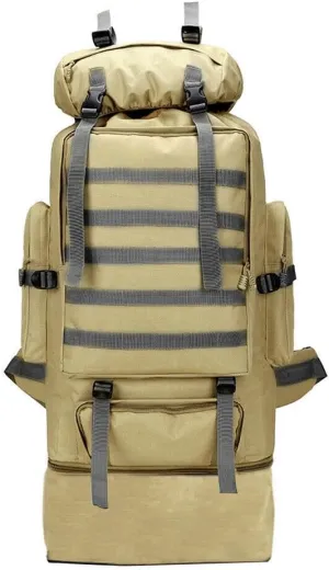 100L Camping Hiking Backpack, Large Military Tactical Backpack Waterproof Travel Daypack Survival Rucksack Bushcraft Backpack Lightweight Outdoor Camping Bag, Khaki