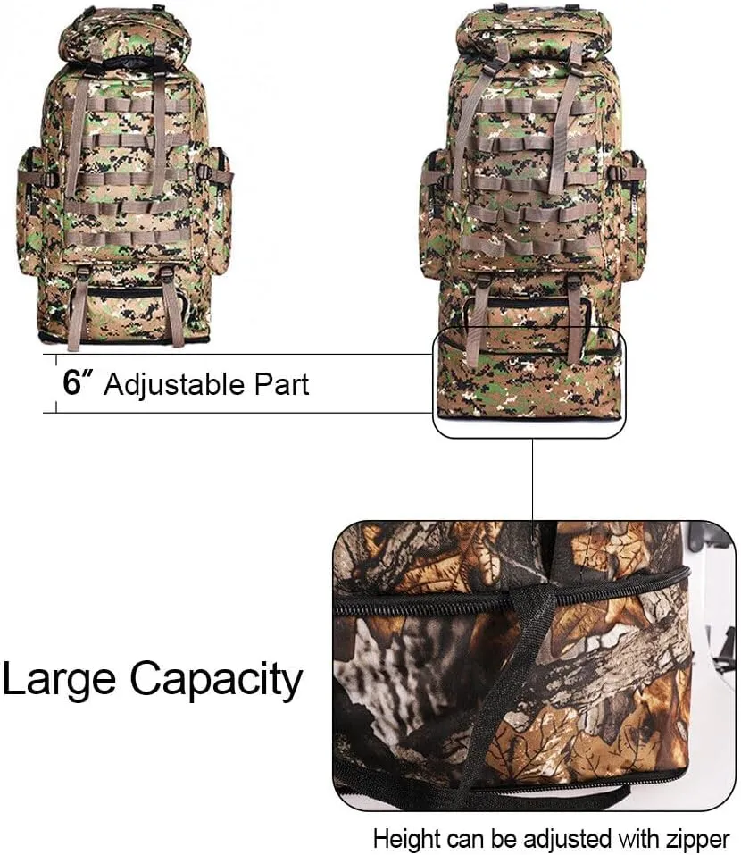 100L Camping Hiking Backpack, Large Military Tactical Backpack Waterproof Travel Daypack Survival Rucksack Bushcraft Backpack Lightweight Outdoor Camping Bag, Khaki