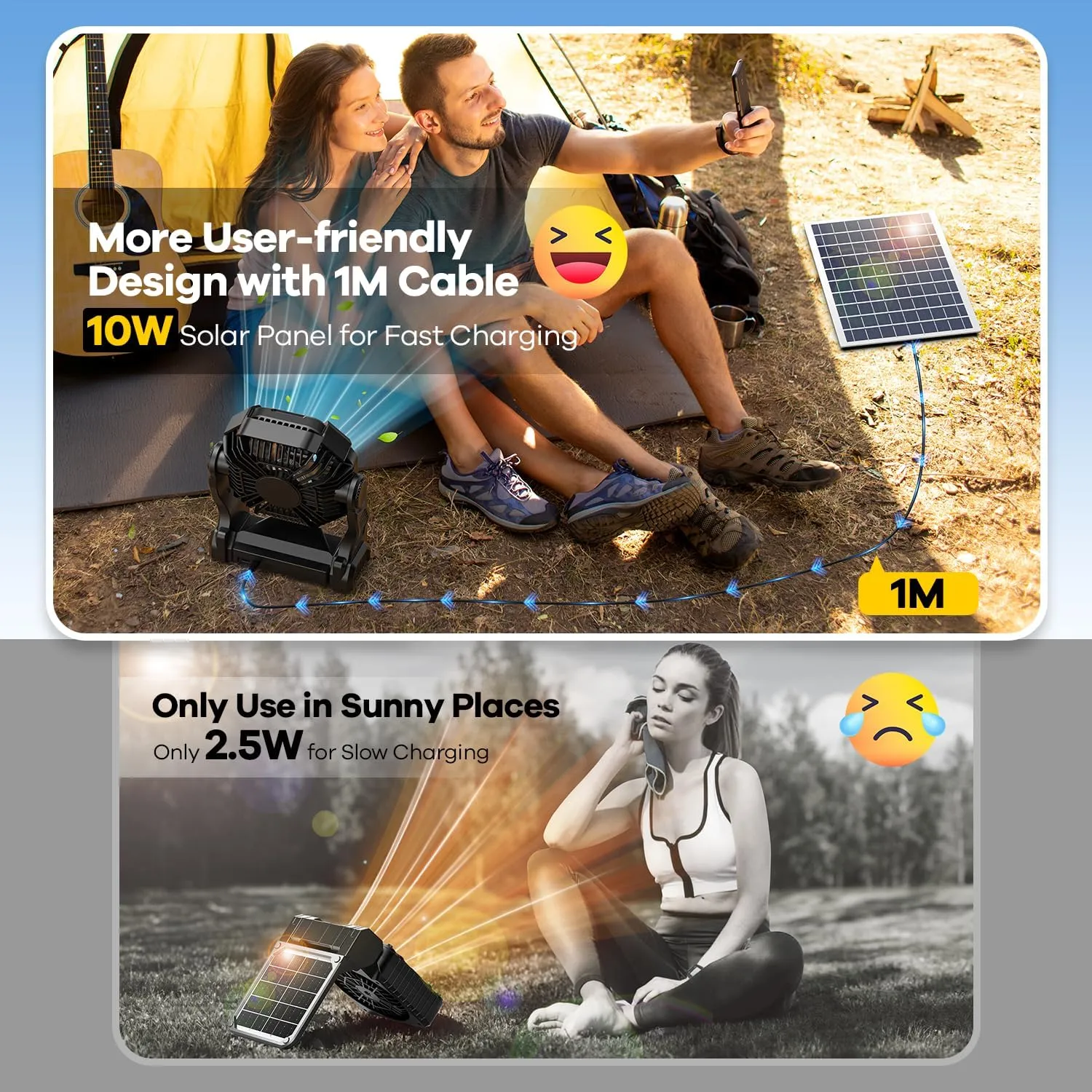 10400mAh Solar Fan with LED Lantern, 10W Solar Panel Rechargeable Battery Powered Camping Fan for Outside, 9 Inch Portable Battery Operated Hurricane Supplies for Picnic, Barbecue, Fishing, Travel