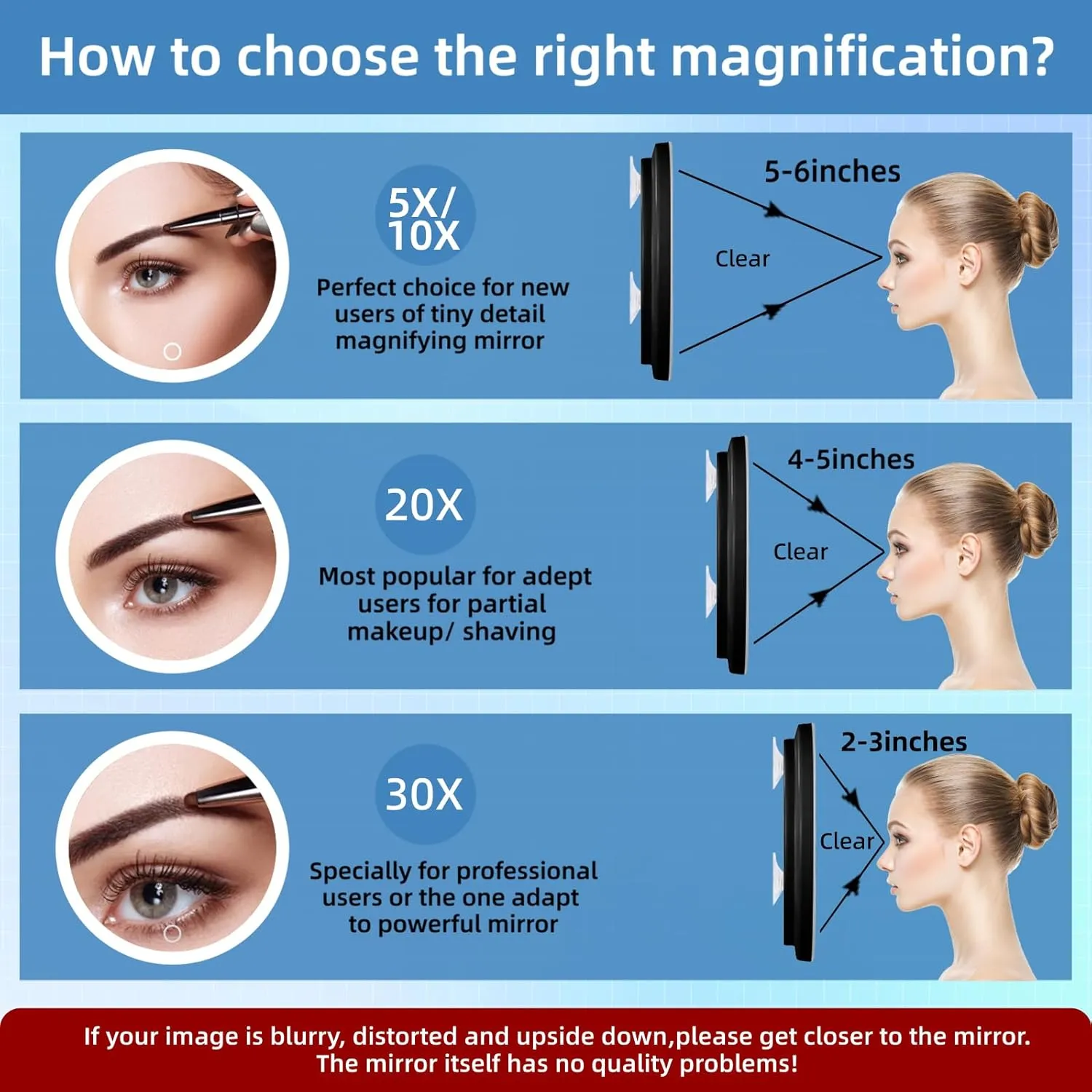 10X Magnifying Mirror with Lights, 10x Magnified Mirror with 3 Suction Cups, 3 Color Dimmable Lighted Makeup Magnification 6inch Travel 10X Magnification with Tweezers & Scissors
