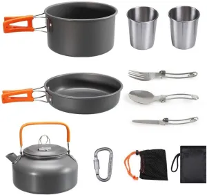 11 Pcs Camping Cookware Mess Kit, Aluminium Camping Pot Pan Kettle Set Lightweight Camping Cooking Equipment for Outdoor Camping Picnic Hiking