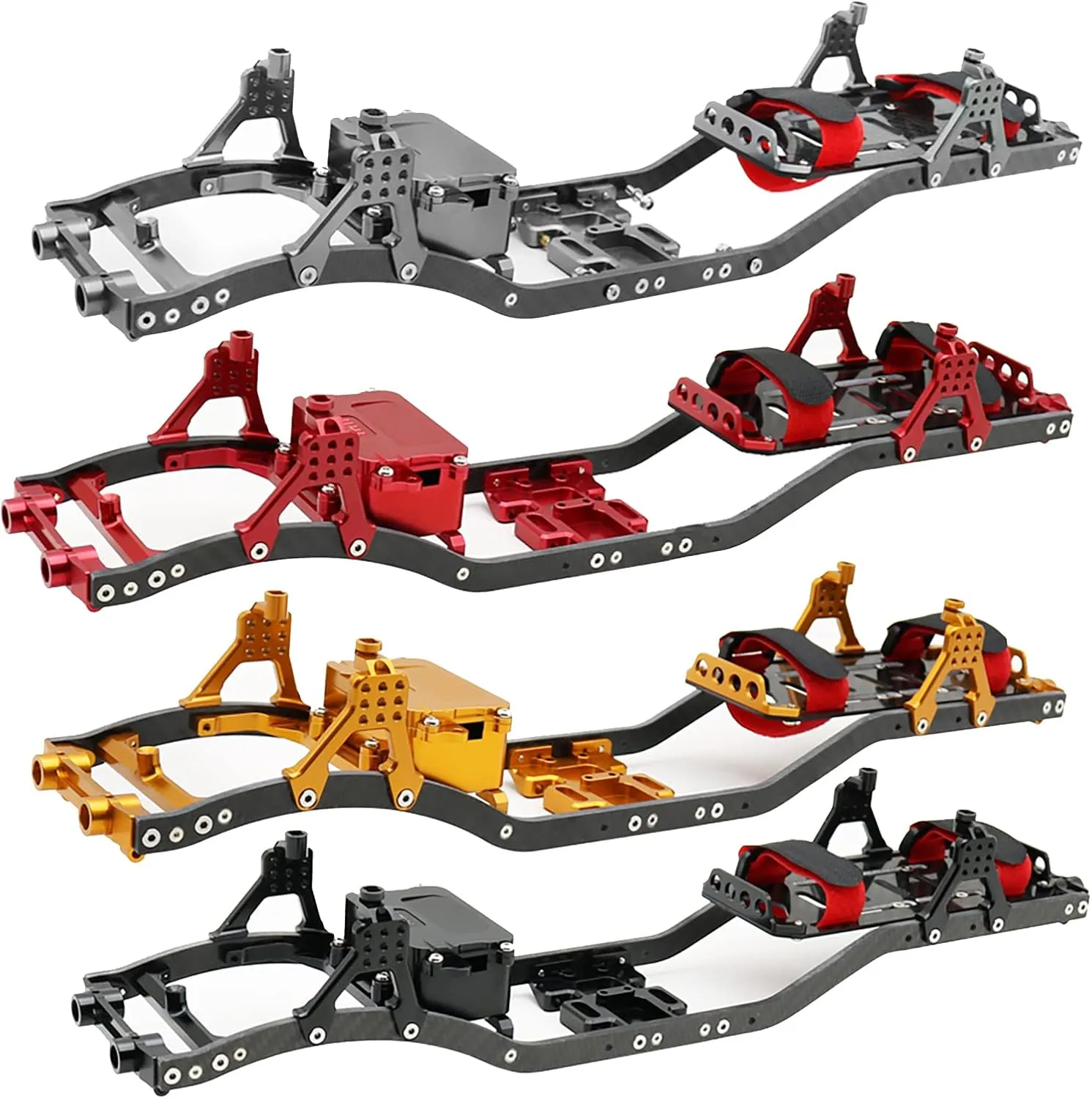 1/10 RC Crawler Carbon Fiber Girder 4MM CNC Metal Car Chassis Frame Body Kit Parts for Axial SCX10 II Rock Off Road Truck (Red)