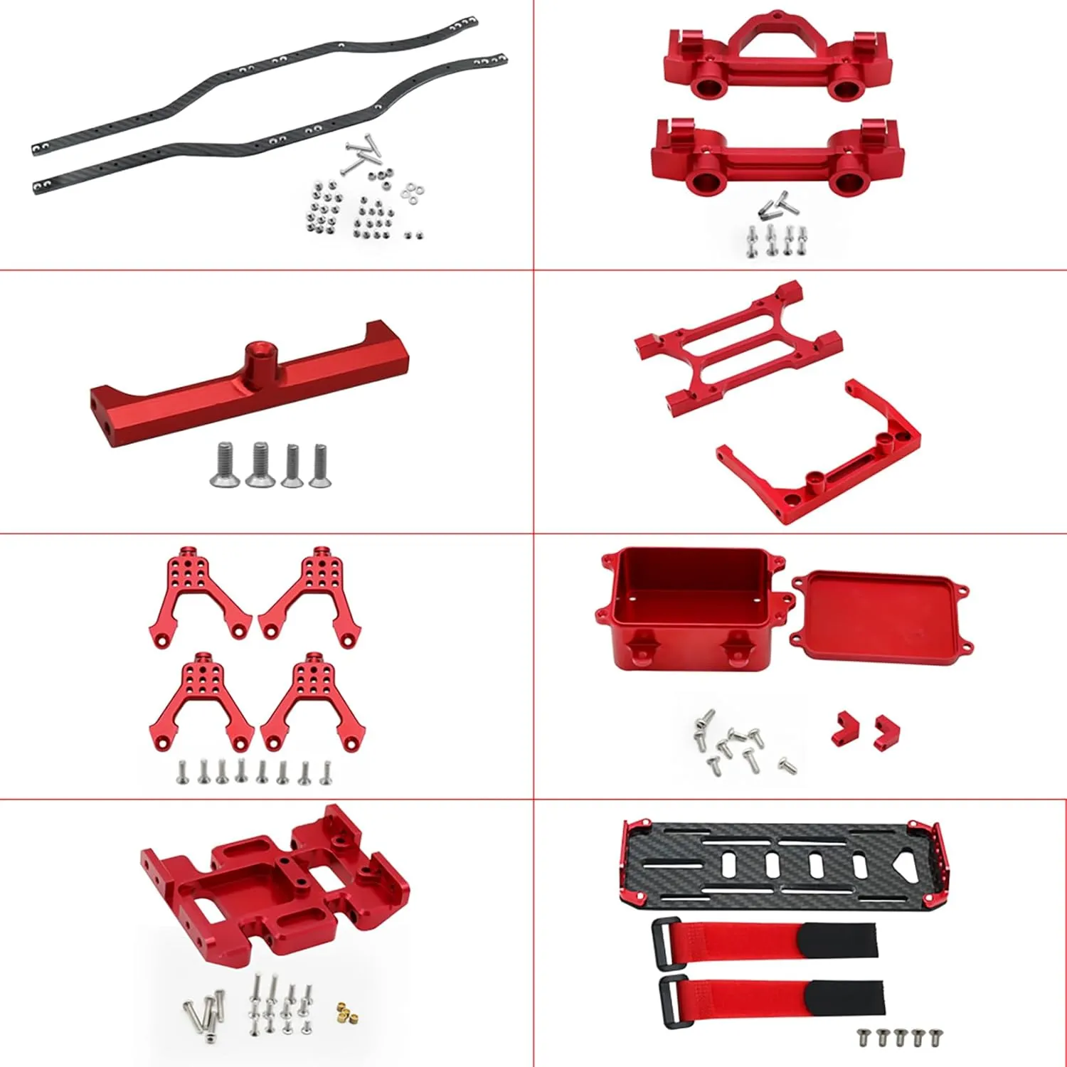 1/10 RC Crawler Carbon Fiber Girder 4MM CNC Metal Car Chassis Frame Body Kit Parts for Axial SCX10 II Rock Off Road Truck (Red)