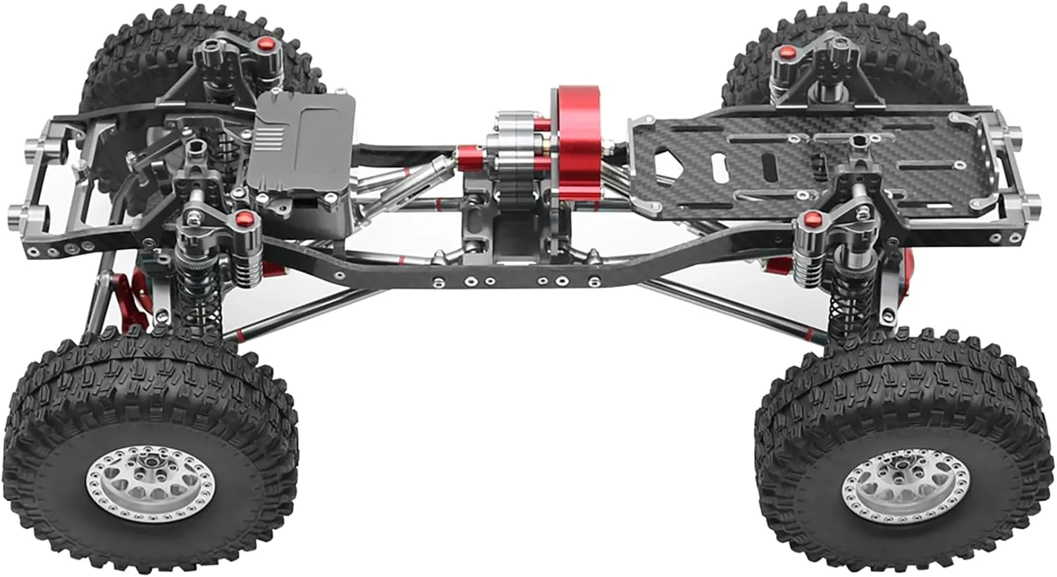 1/10 RC Crawler Carbon Fiber Girder 4MM CNC Metal Car Chassis Frame Body Kit Parts for Axial SCX10 II Rock Off Road Truck (Red)