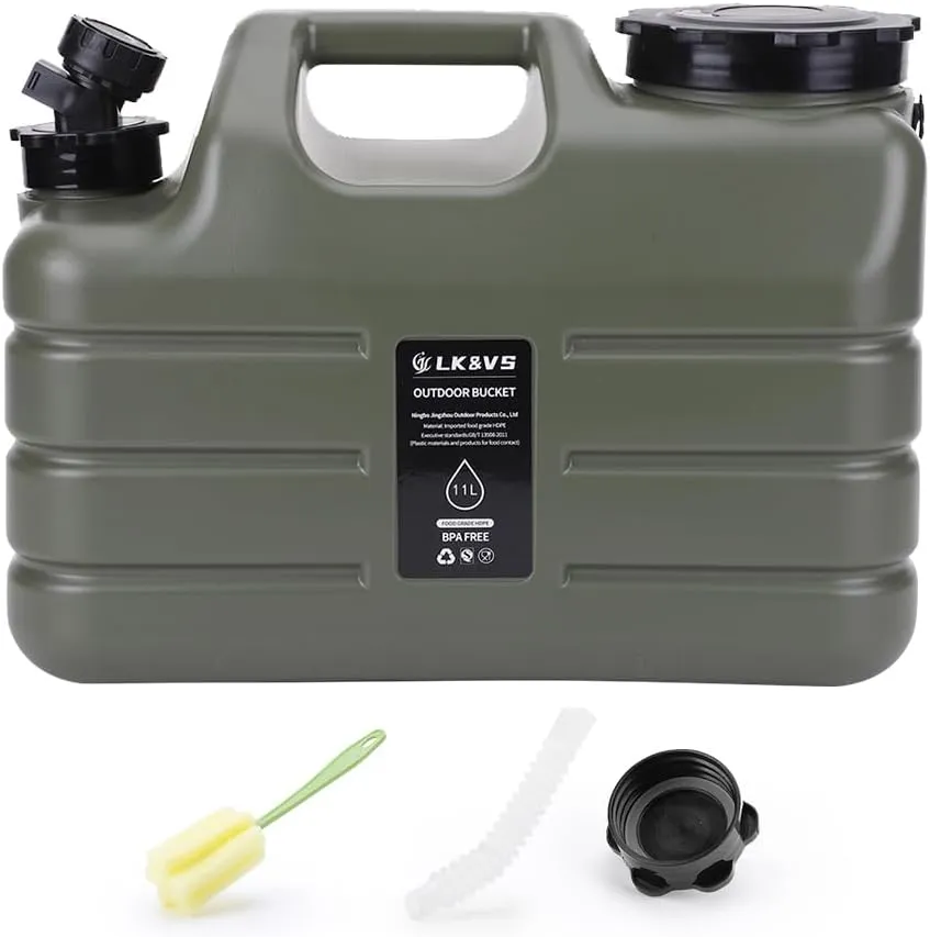 11L Camping Water Jug - BPA-Free Portable Water Container with No-Leak Spigot, Military Green Emergency Water Storage for Hiking, Overlanding & Outdoor Adventures
