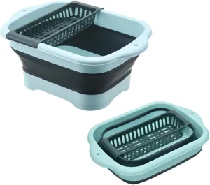 11L（2.91 Gallon） Collapsible Dish Basin with Drain Plug, Space Saving Outdoor Multiuse Foldable Sink Tub, Dishpan, Portable Kitchen Storage Tray for Vegetable Washing, Camping, RV (Green)