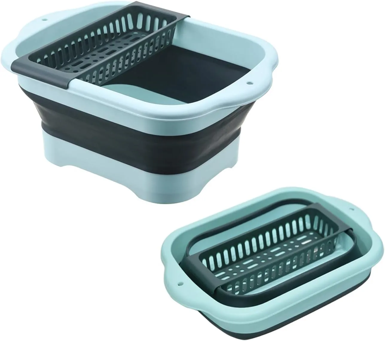 11L（2.91 Gallon） Collapsible Dish Basin with Drain Plug, Space Saving Outdoor Multiuse Foldable Sink Tub, Dishpan, Portable Kitchen Storage Tray for Vegetable Washing, Camping, RV (Green)