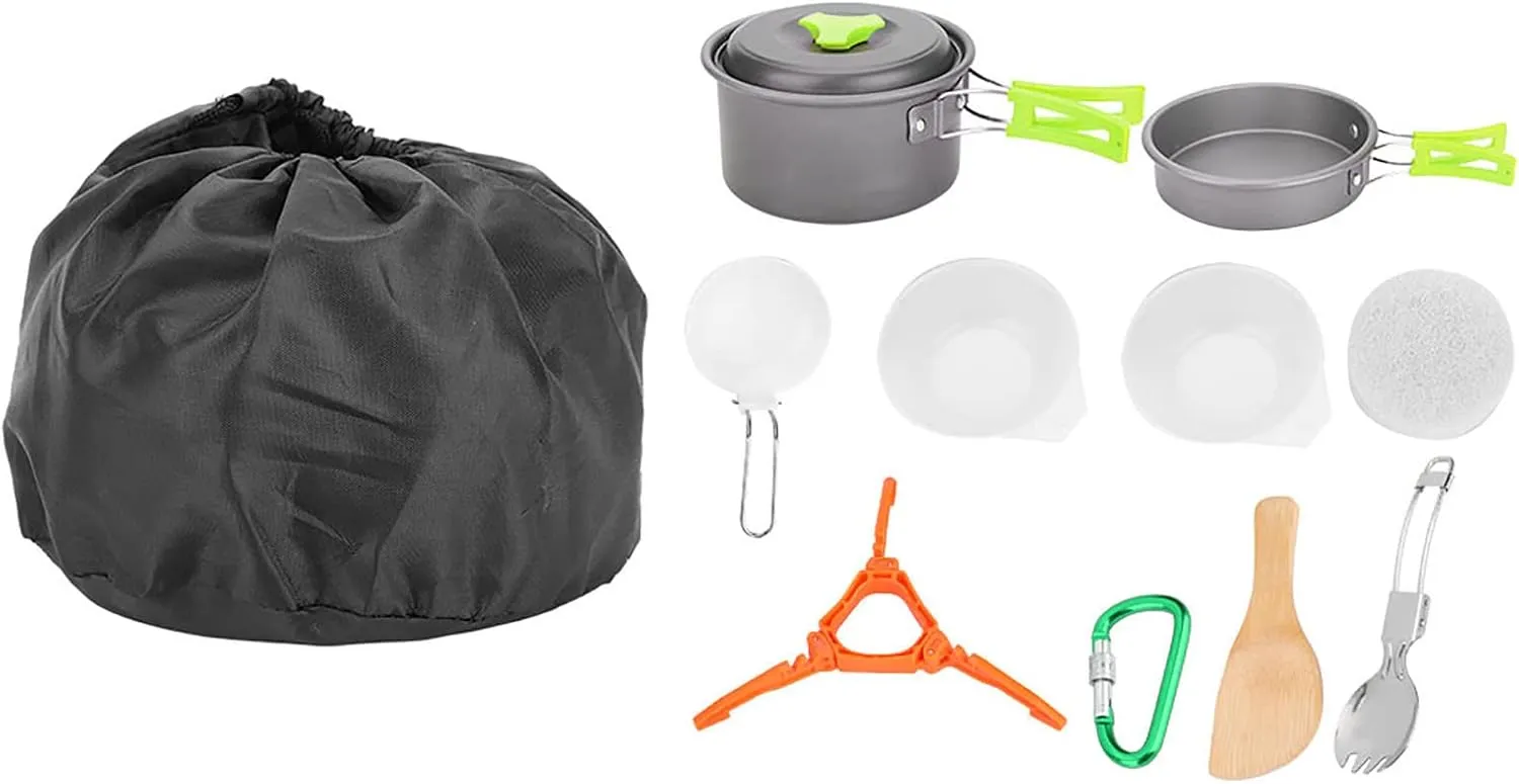 11pcs Camping Cookware Mess Kit Portable Outdoor Cookware Non Stick Cooking Stackable Pot Pan Bowls with Storage Bag for Camping Backpacking Hiking