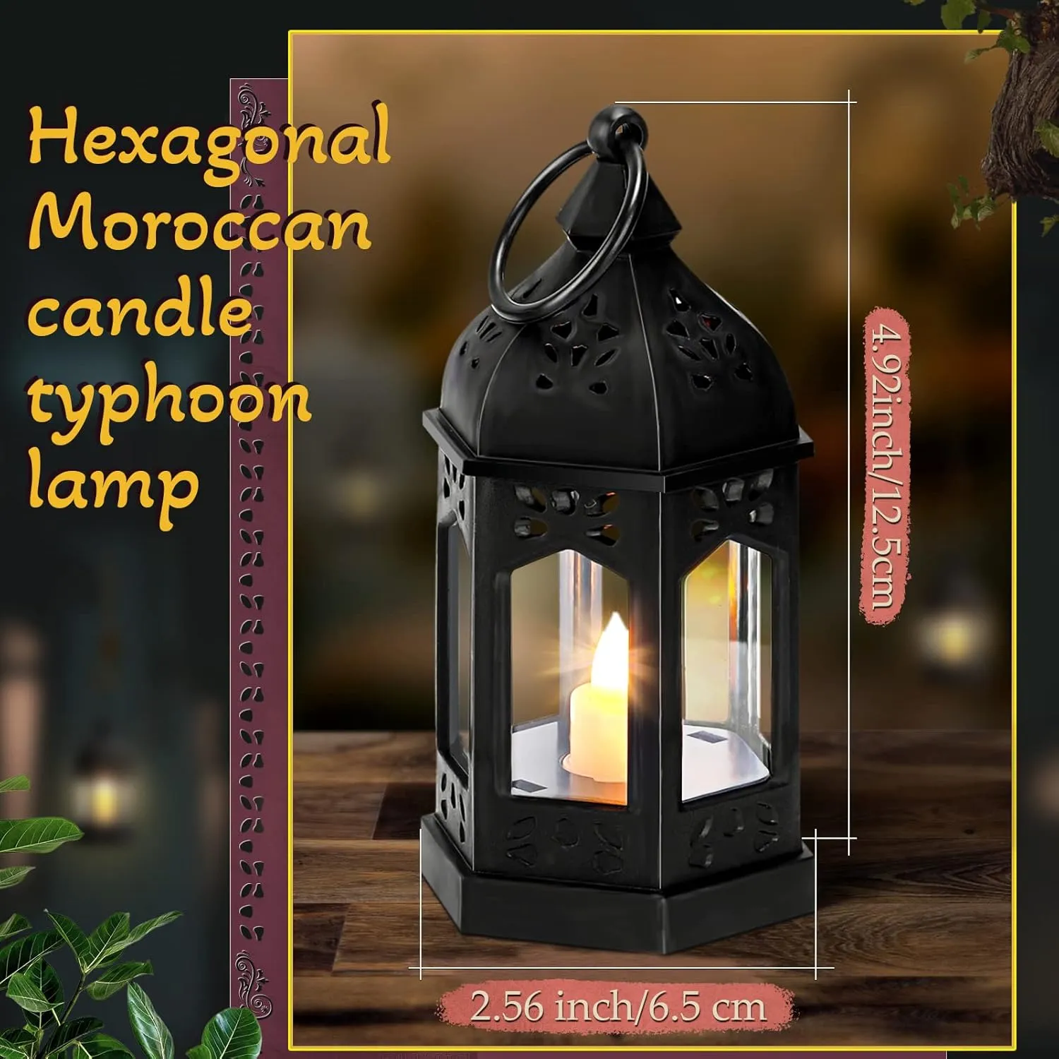 12 Pieces Mini Lanterns with Flickering LED Candle, Batteries Included, Decorative Hanging Candle Lantern for Indoor Use, Wedding, Party, Table Centerpiece (Black,)