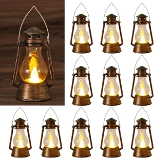 12Pcs LED Mini Vintage Lanterns Decor Indoor Decorative Outdoor Hanging Lantern Decorative Small Candle Lanterns Farmhouse Decor for Wedding Centerpiece,Halloween,Christmas,Farmhouse Decorative