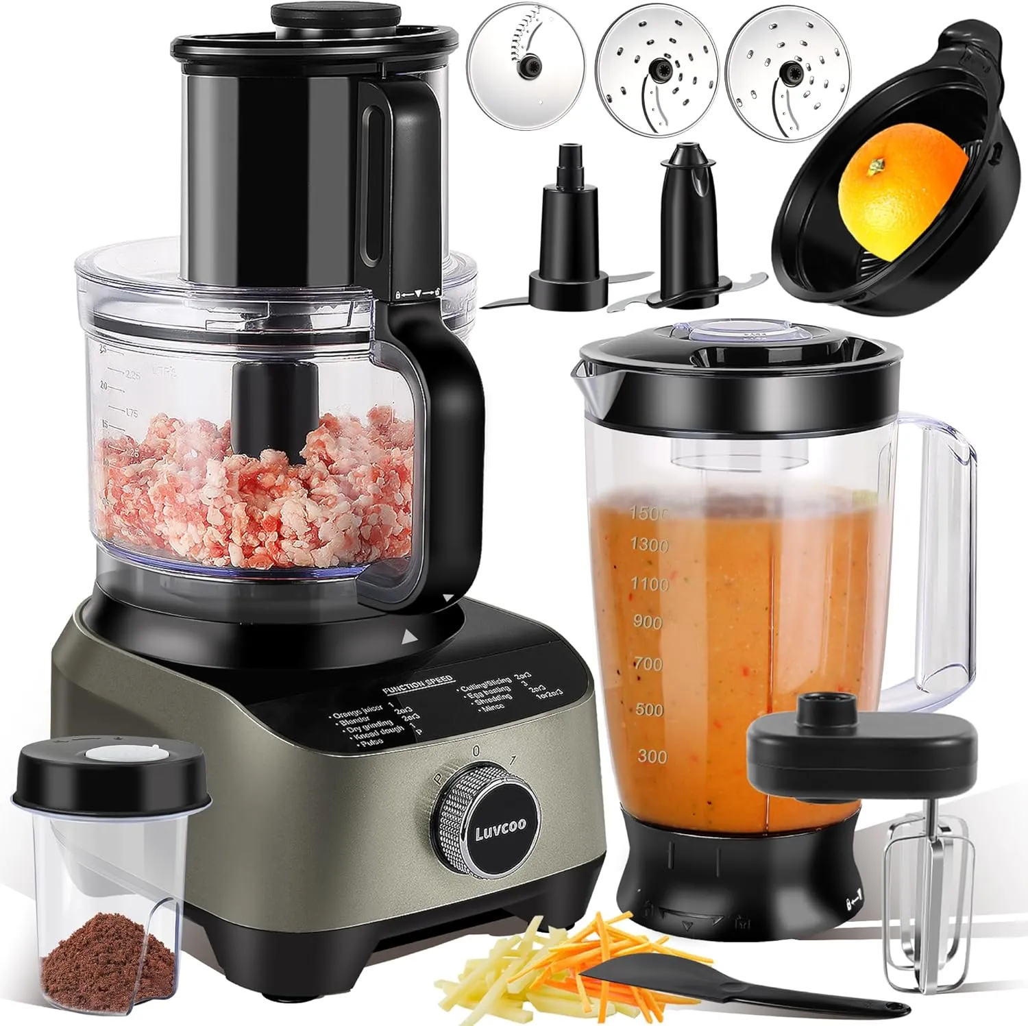 14 Cup Blender and Food Processor Combo for kitchen,large food processor for Vegetable Chopper,Blender,meat grinder,Mixing,Mincing,Slicing,Shredding,Purees & Dough Easy Clean for Home Use,600W