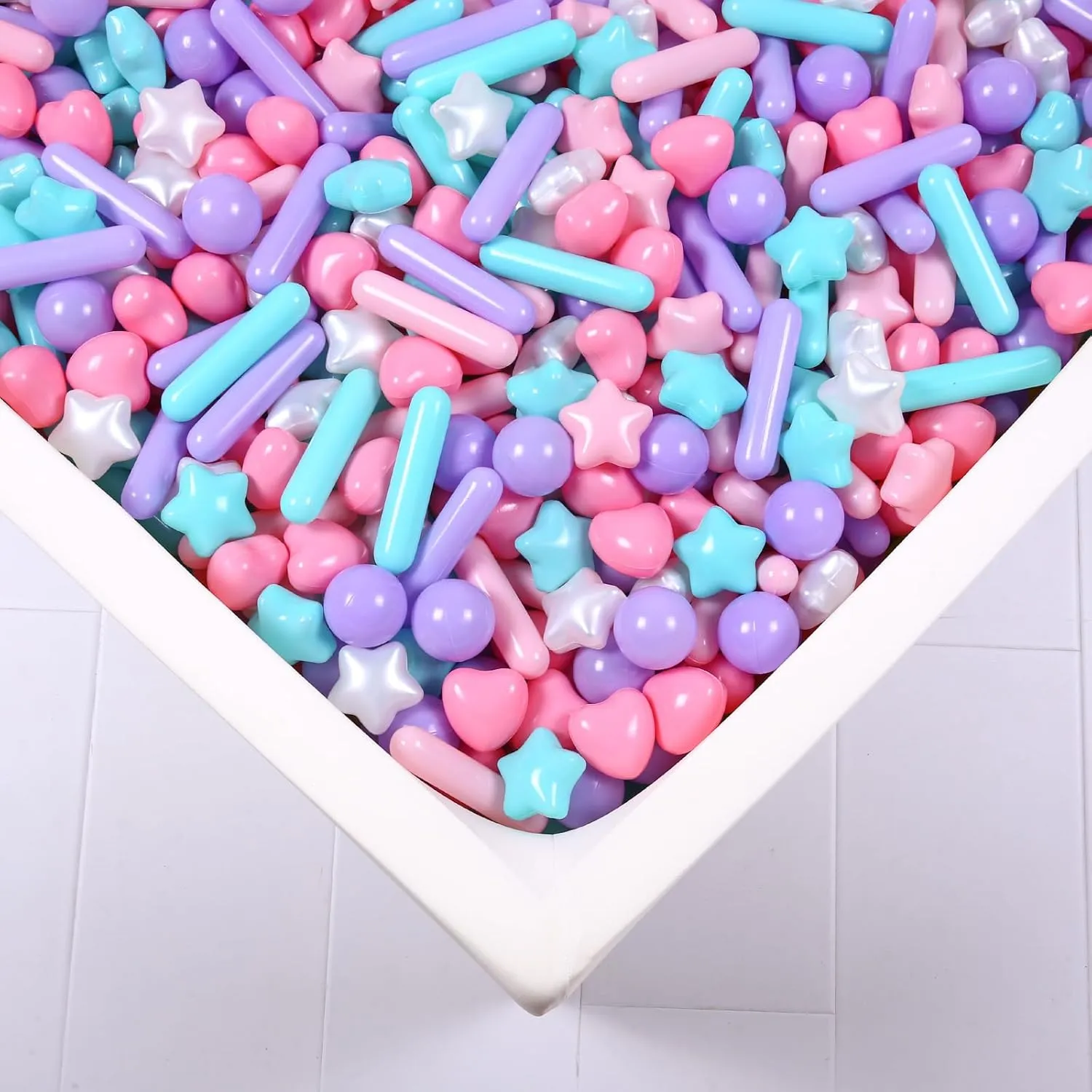 150 Count Ball Pit Balls for Ball Pit, 4 Shapes BPA Free Crush Proof Plastic Toy Balls for Ball Pit, Children's Pool Water Toys, Macaron Ocean Balls with Storage Bag.