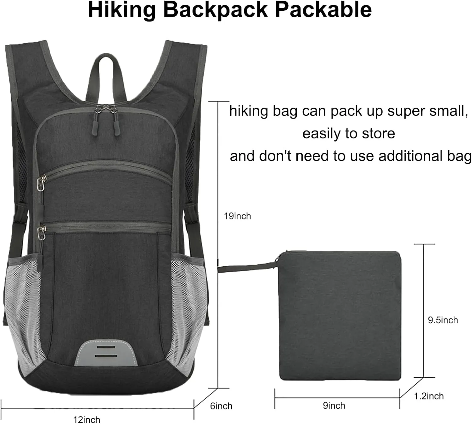 15L Hiking Backpack Foldable Ultralight Hiking Pack Small Travel Backpackfor Women Men(Black)
