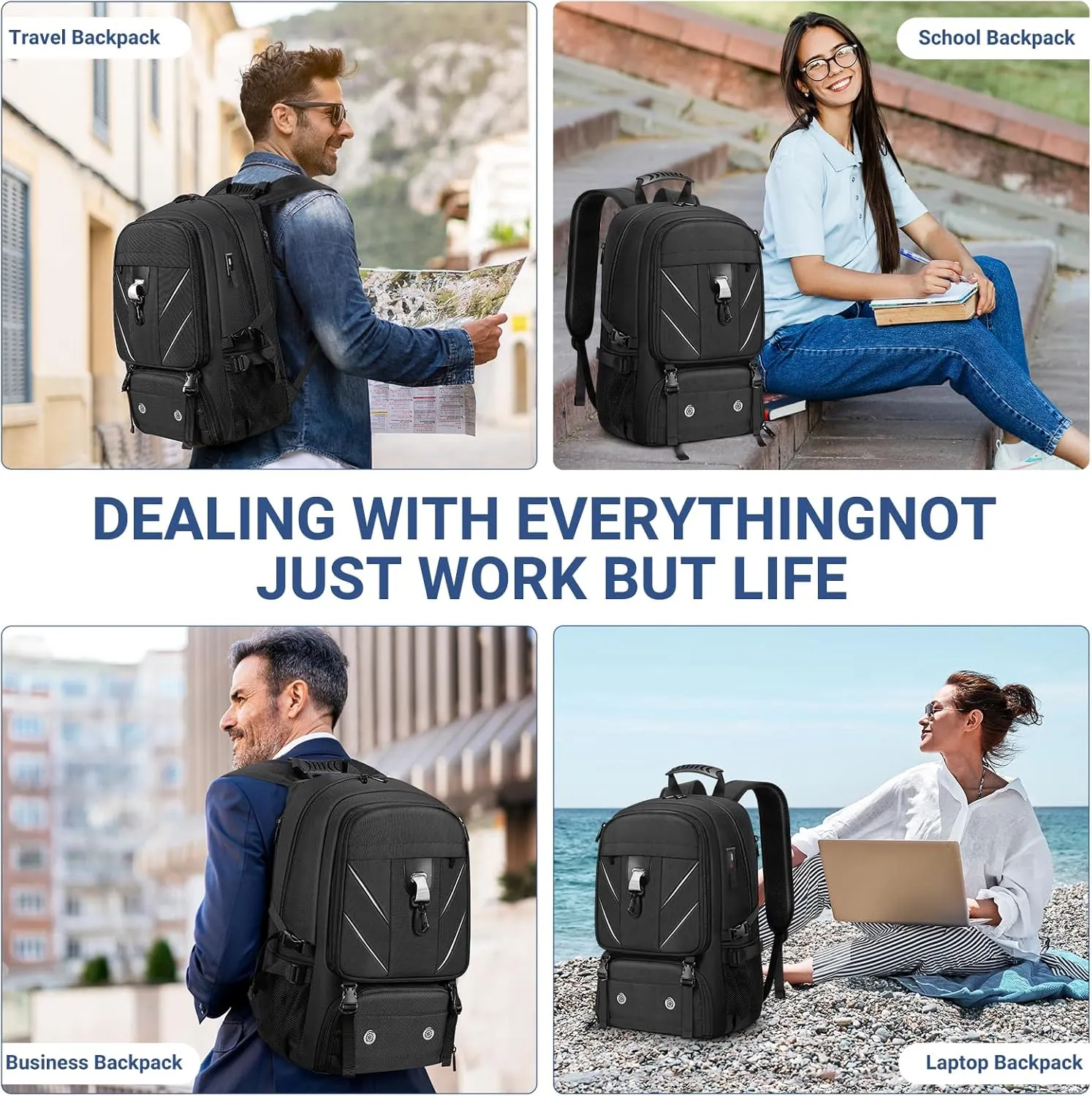 17.3 Inch gym backpack with Shoe Compartment,60L Water Resistant Anti Theft Backpacks with USB Charging Port, Airline Approved Carry on Bag Multiple Compartments,for Men Women Travel