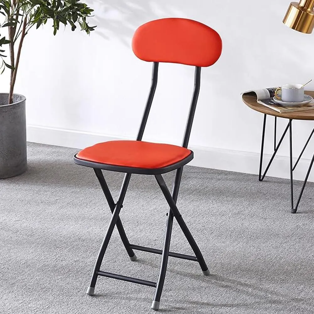 18 Inch Cushioned Padded Folding Bar Stool with Backrest, Portable Folding Stool Chair for Garden Outdoor Travel BBQ, 1PC(Red)