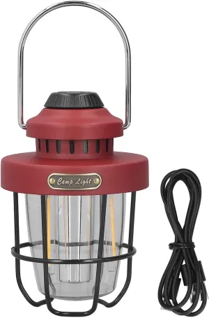 1800mAh Battery Capacity, Type C Connector, LED Camping Lamps, 3 Light Modes Lantern with Portable Hook, for Emergencies Outdoor (Red)