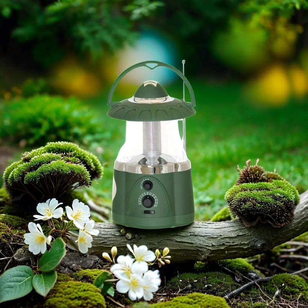 190485 12-LED Lantern with 4-LED Flashlight & AM/FM Radio (Green)
