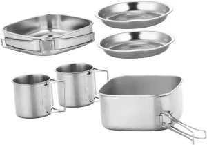 1Set Portable Stainless Steel Camping Cookware Kit Folding Cookware for Outdoor Cooking for Picnic BBQ Hiking and Climbing Activities