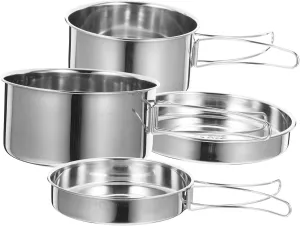 1set Stainless Steel Camping Cookware Portable Outdoor Cups Plates Frying Pan Stew Pot for Camping Hiking Fishing and Barbecue Use