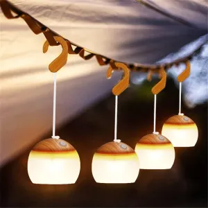 2-Pack 5200mAh Mini Outdoor Wood Camping Lanterns USB Rechargeable with Haning Hook LED Lights Bulbs Retro Tent Lantern for Power Outage Emergency