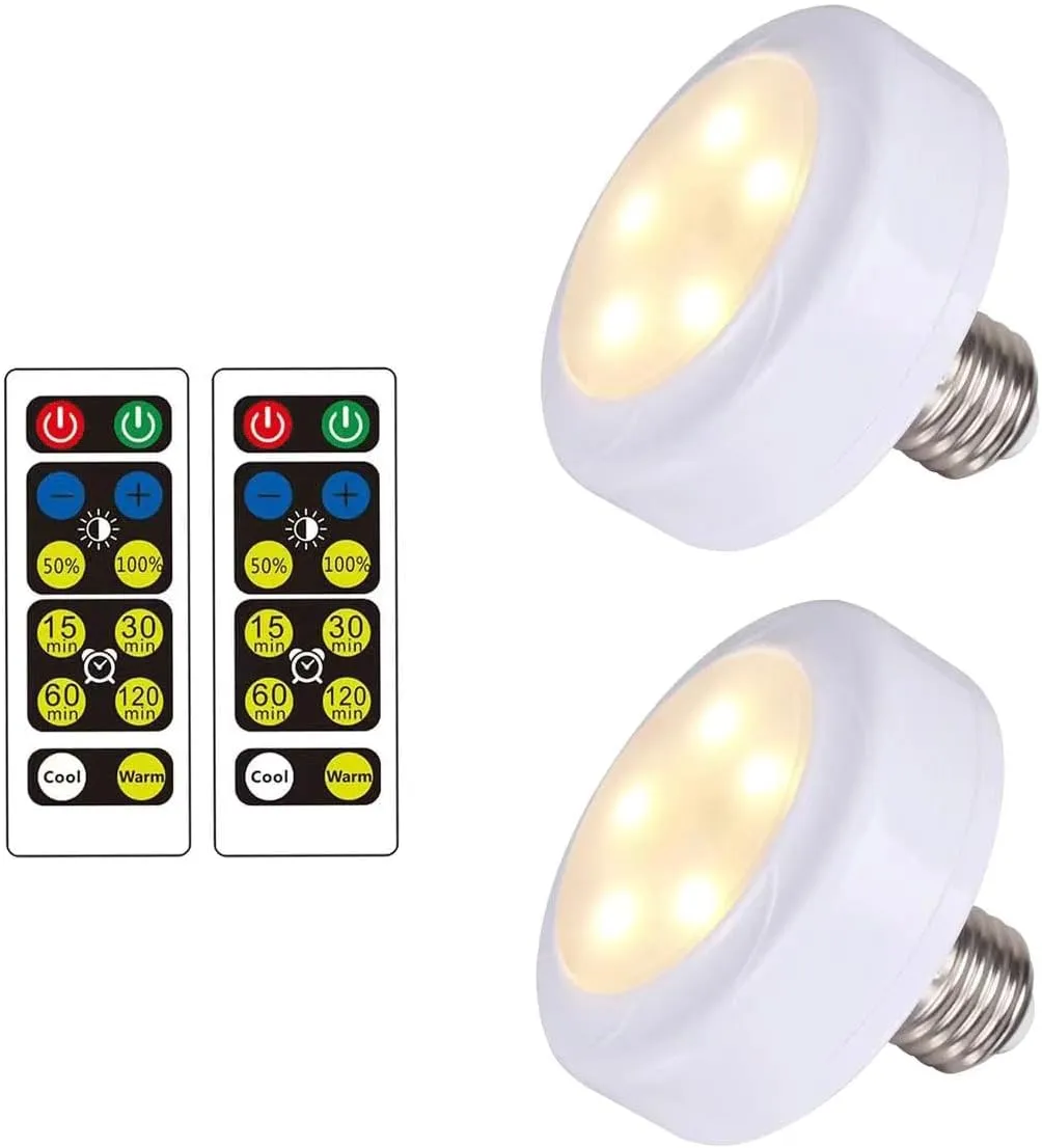 2 Pack Battery Operated Light Bulbs for Lamps with Remote,Replacement AA Bulbs,Battery Powered LED Puck Lights With E26 Screw in Non Electric Wall Sconce and Pendant light Fixture
