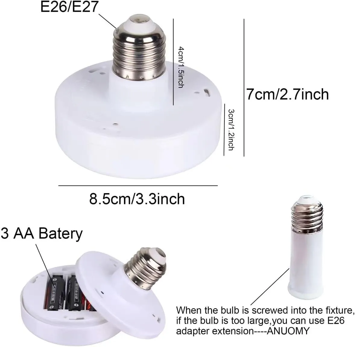 2 Pack Battery Operated Light Bulbs for Lamps with Remote,Replacement AA Bulbs,Battery Powered LED Puck Lights With E26 Screw in Non Electric Wall Sconce and Pendant light Fixture