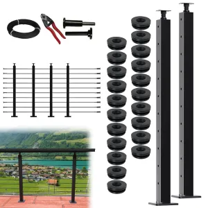 2 Pack Black Cable Railing Post Kit, Premium T304 Stainless Steel 36 Inch Porch Railing, Adjustable Top Level Drilled Cable Railing, 75ft T316 Wire Rope System DIY Kit Decking Railings