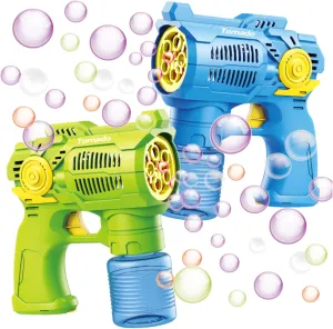 2-Pack Bubble Gun Set with Batteries – Automatic Bubble Blower Toys for Kids & Toddlers | 1 Blue   1 Green Bubble Shooter with Solution Included | Outdoor Fun & Ready to Play