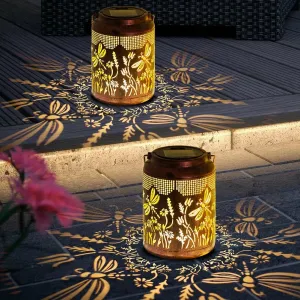 2 Pack Dragonfly Solar Lanterns Outdoor Waterproof 6.9" Metal Hanging Solar Lights Outdoor LED Light Dragonfly Decorative Lantern for Patio,Porch,Yard,Garden Decor,Birthday Gifts for Women Mom