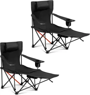 2 Pack Folding Chair Reclining Camping Chair with Adjustable Backrest and Removable Footres Lounge Chair with Headrest Cup Holde Storage Bag Outdoor Furniture Seating for Beach Lawn Parties Picnics