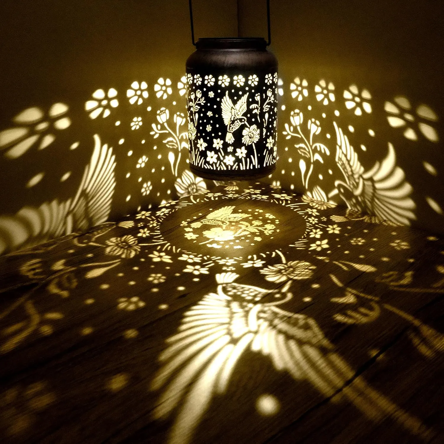 2 Pack Hummingbird Solar Lantern Outdoor Hanging Solar Light - IP65 Waterproof LED Decorative Lantern for Patio, Pathway, or Tabletop. Perfect Mother’s Day Gift for Women, Unique Metal Decor