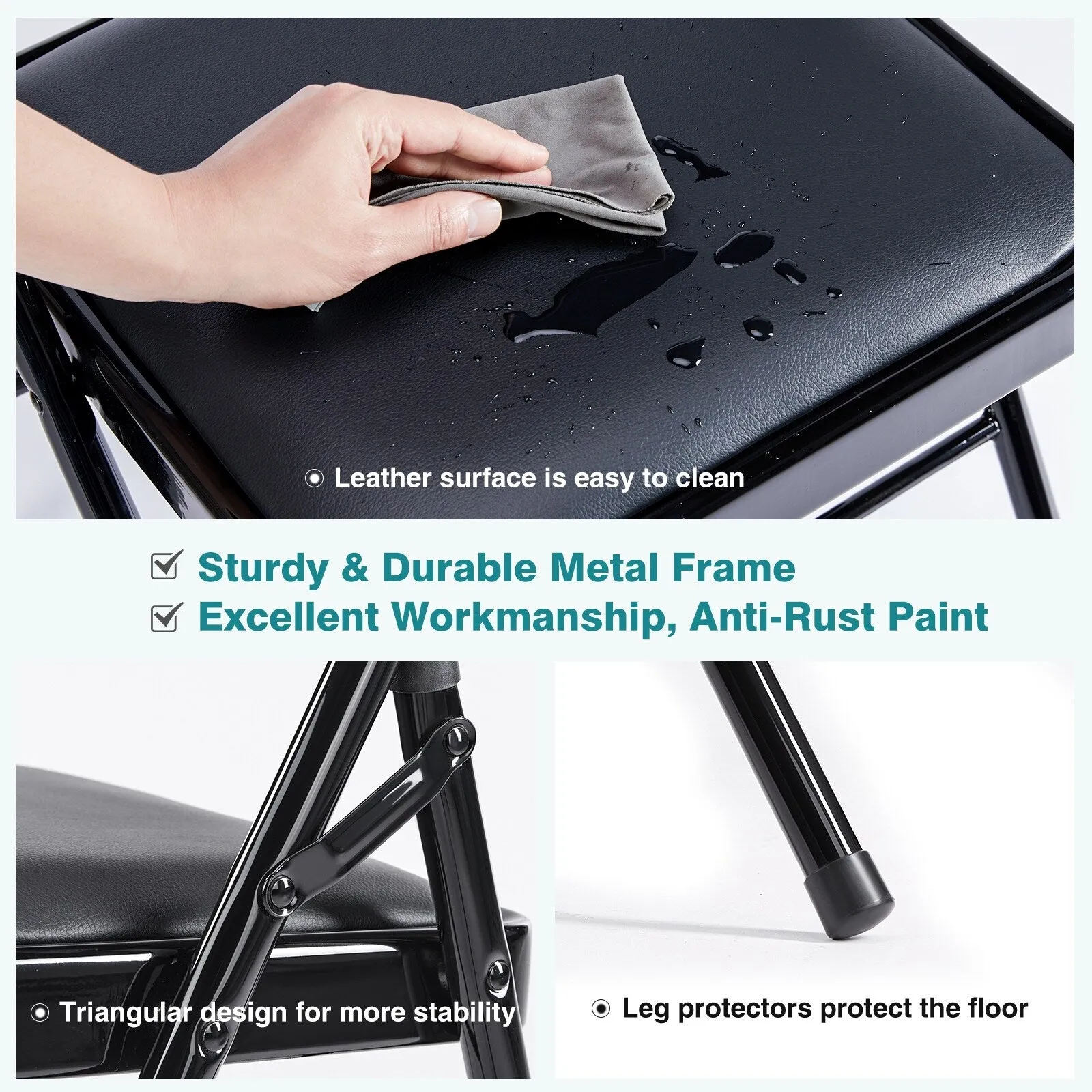 2-Pack Leather Padded Folding Chairs