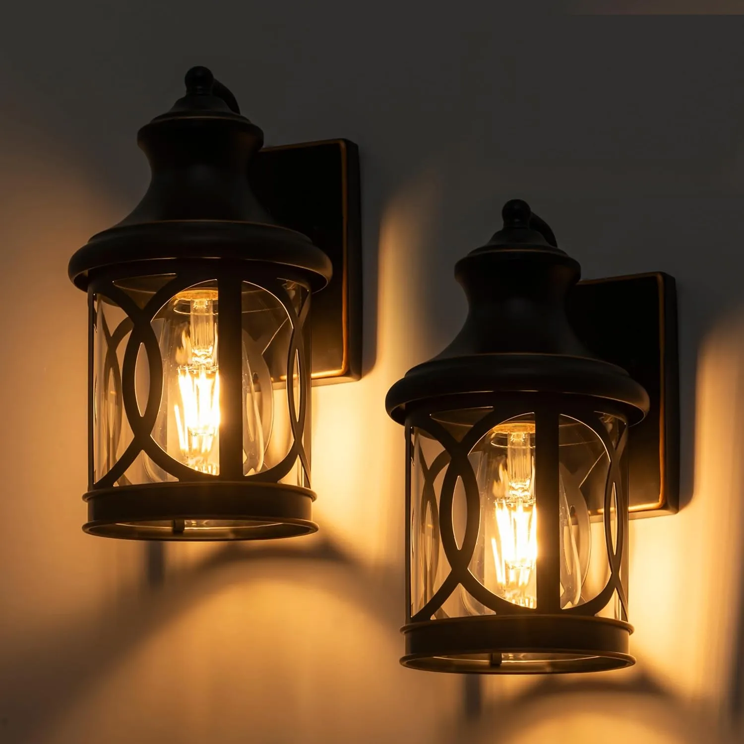 2-Pack Outdoor Wall Sconce Lights, Oil-Rubbed Bronze Exterior Lighting Fixtures with Glass Shade, Waterproof E26 Base Outdoor Lights for House Porch Garage Patio Lamps