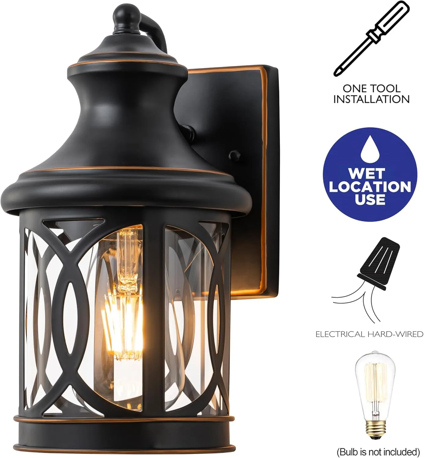 2-Pack Outdoor Wall Sconce Lights, Oil-Rubbed Bronze Exterior Lighting Fixtures with Glass Shade, Waterproof E26 Base Outdoor Lights for House Porch Garage Patio Lamps